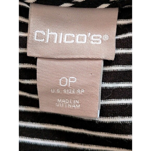 Chico’s Top Women's SP/0P Black White Striped Pocket Tunic Tee Nautical Minimal - Picture 4 of 10